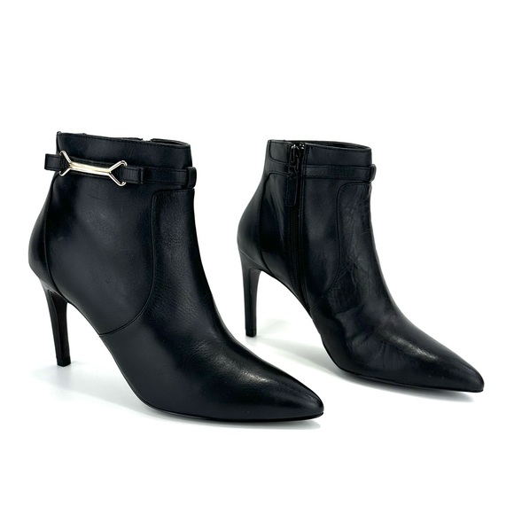 COLE HAAN GRAND.OS BLACK LEATHER POINTY TOE STILETTO HEEL SHORT BOOTS/BOOTIES🆕 - Picture 3 of 16